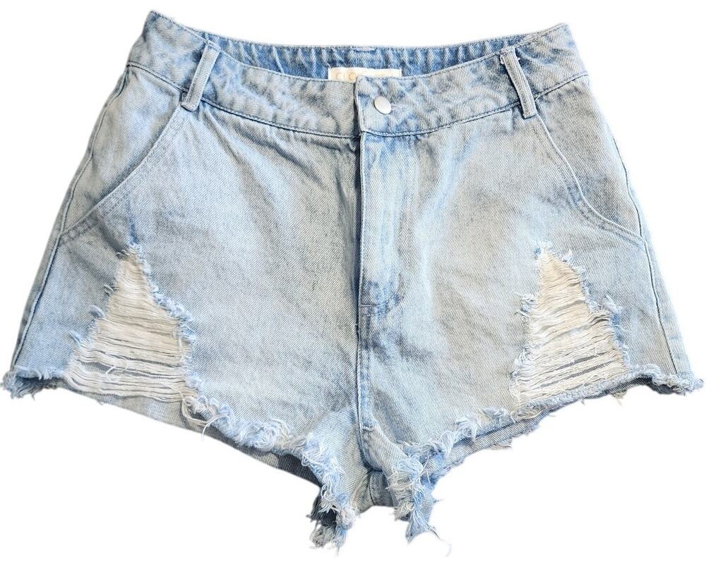 Cloud Ten Light Washed Distressed Frayed Denim Jean Cutoff Shorts Size Small